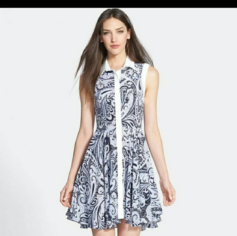 Trina Turk Women’s Allyson Silk Blue Paisley Shirt Dress